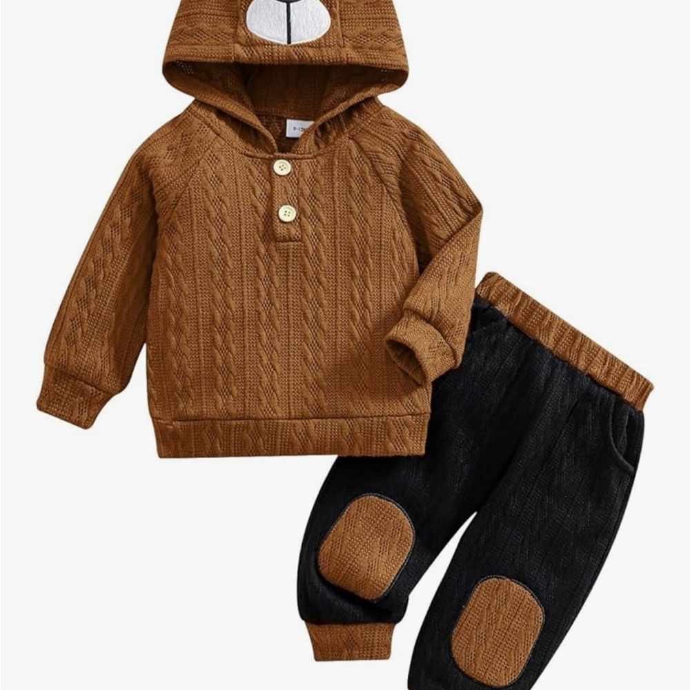Odimame Boy Long Sleeve Hooded Cute Dog Sweatshirt Tops &Sweatpants Outfit 2-3T